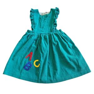 Vintage Celebration Girls Size 6 Green Corduroy Ruffle Apron Dress
